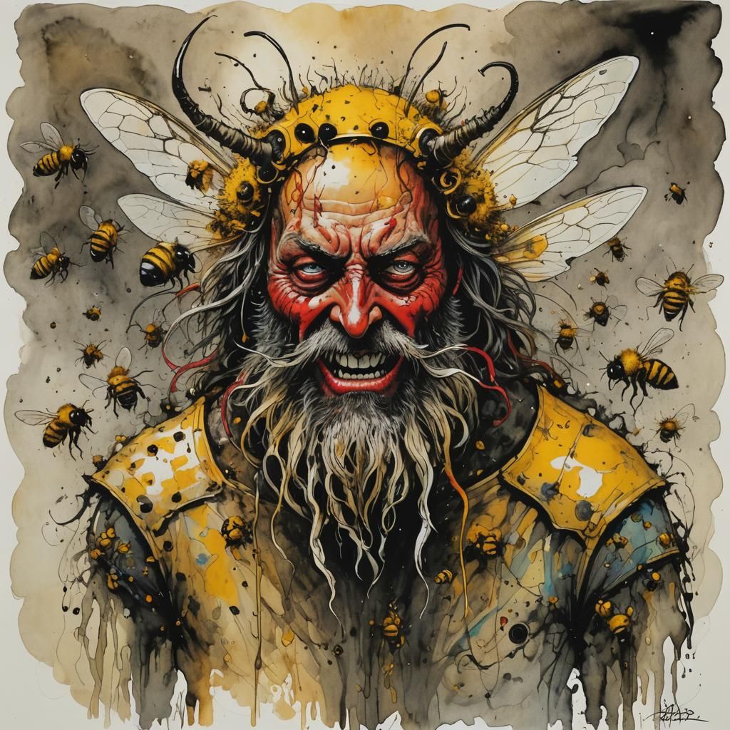 Honey-Covered Celtic Warrior in Ralph Steadman Style