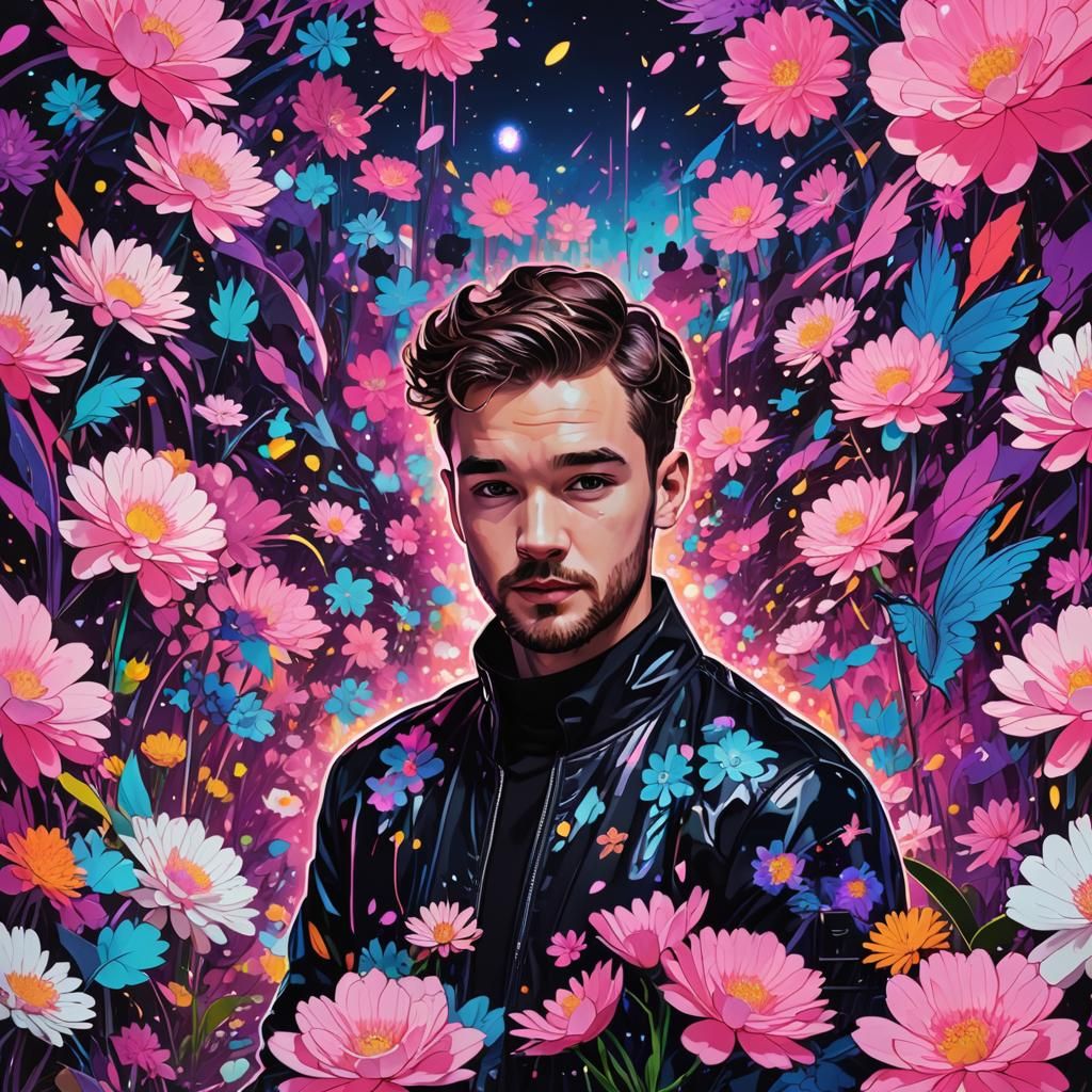 Cyberpunk Galaxy Pop Art with Abstract Flowers