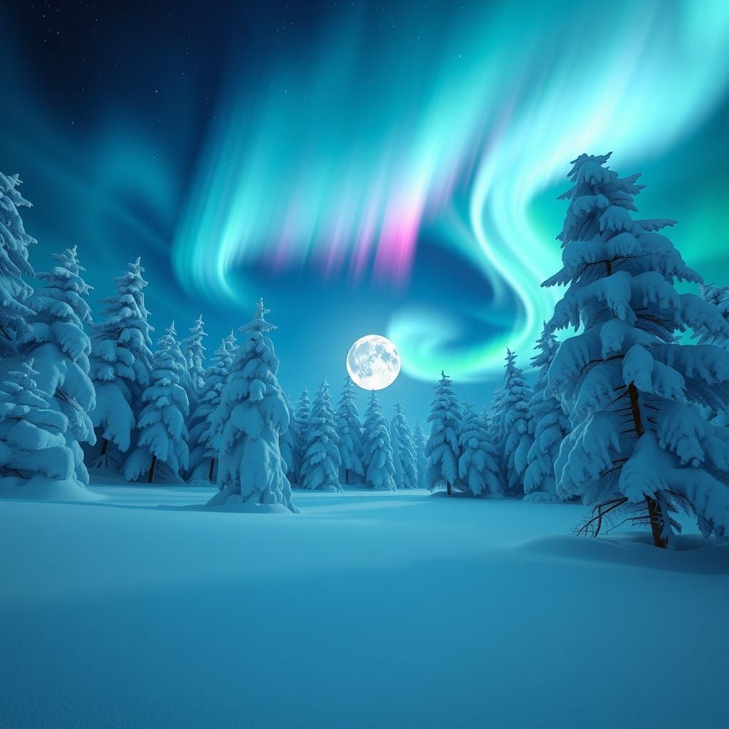 Ethereal Finnish Forest in Full Moonlight