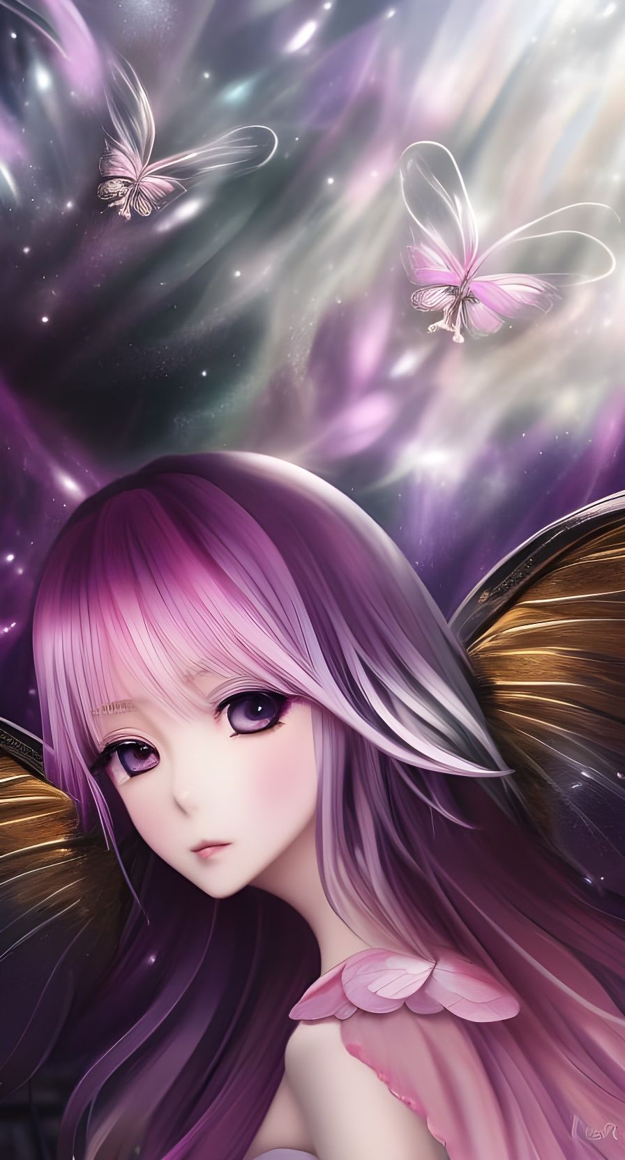 Angelic Anime Girl with Butterfly Wings
