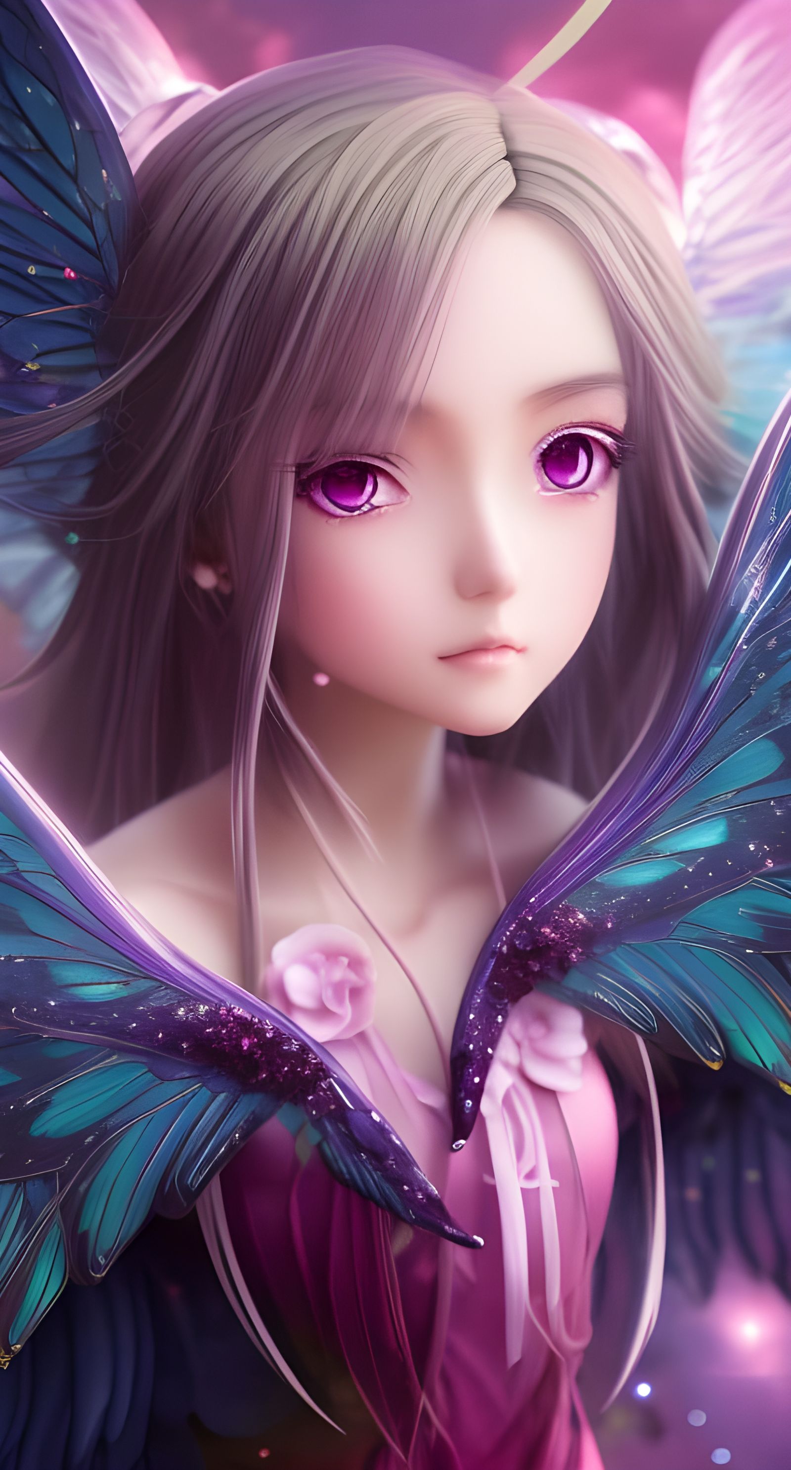 Angelic Anime Girl with Butterfly Wings