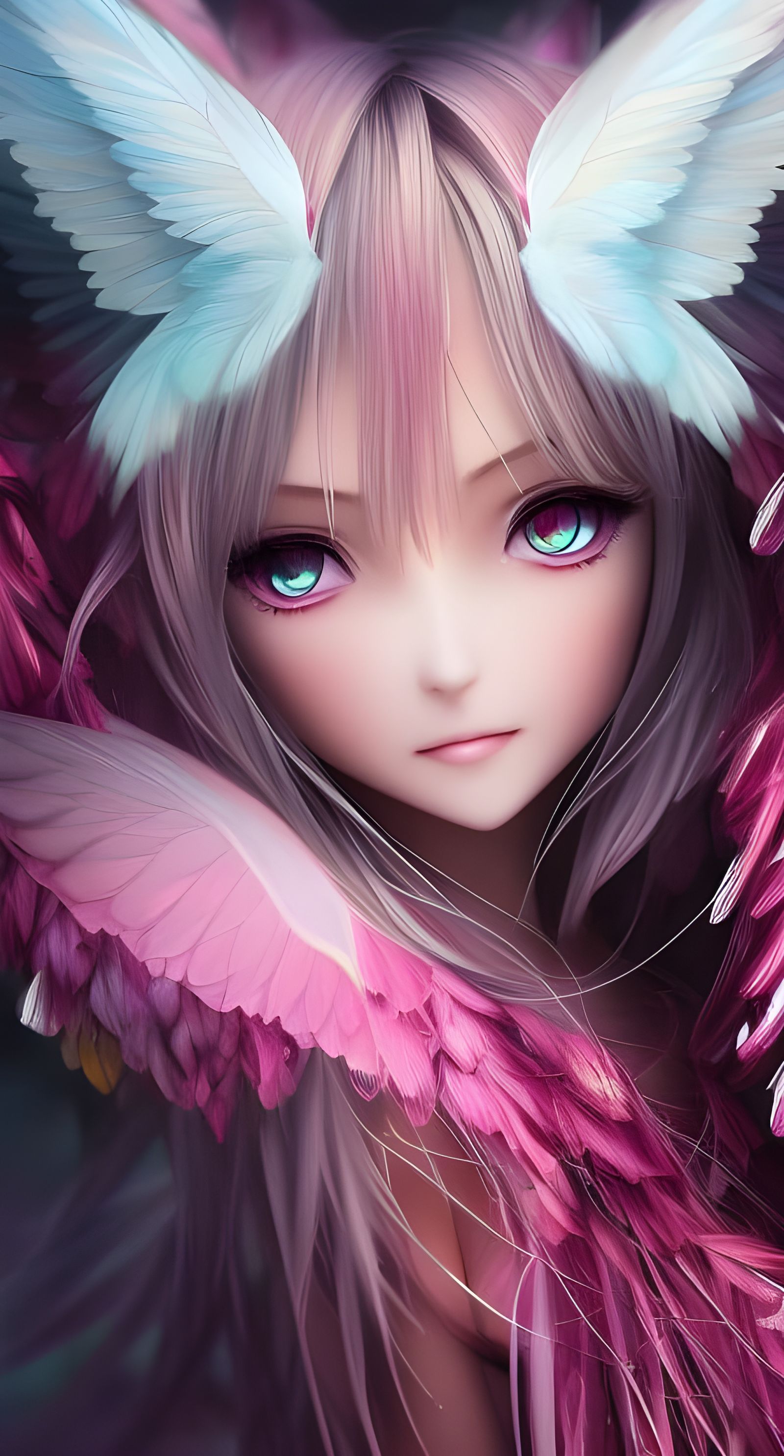 Anime Girl with Butterfly Wings at Temple