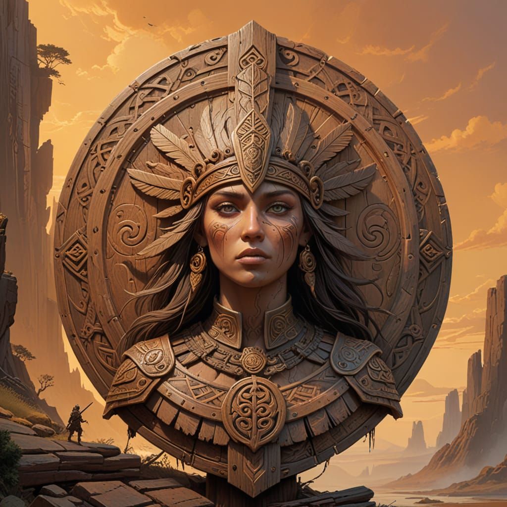 Fantasy Warrior Shield in Weathered Wood Style