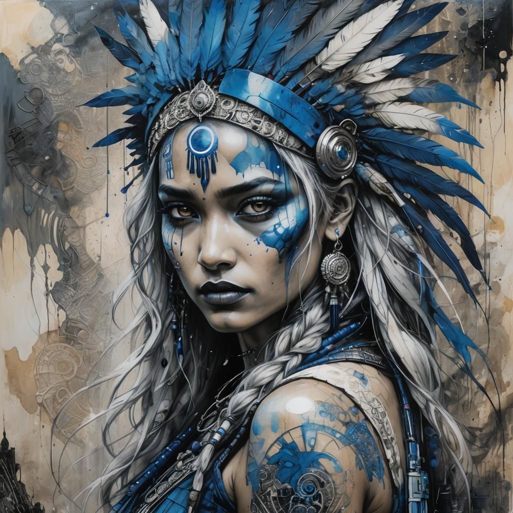 Cyberpunk Metropolis with Encaustic and Charcoal Strokes