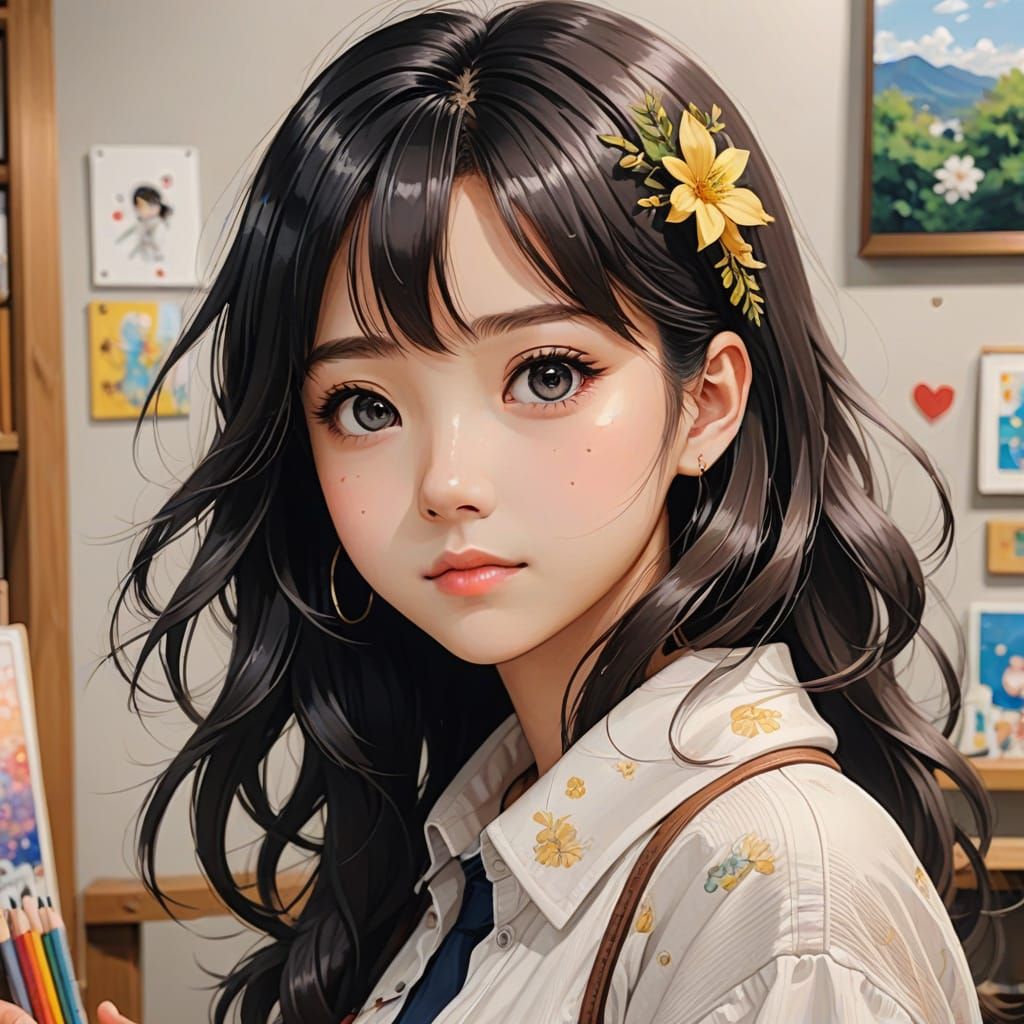 Anime Artist in Vibrant Cyberpunk Style