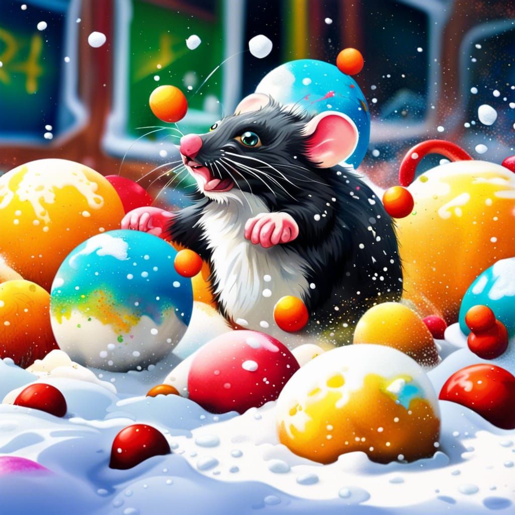 Mice Snowball Fight: Sparkling Digital Graffiti Art