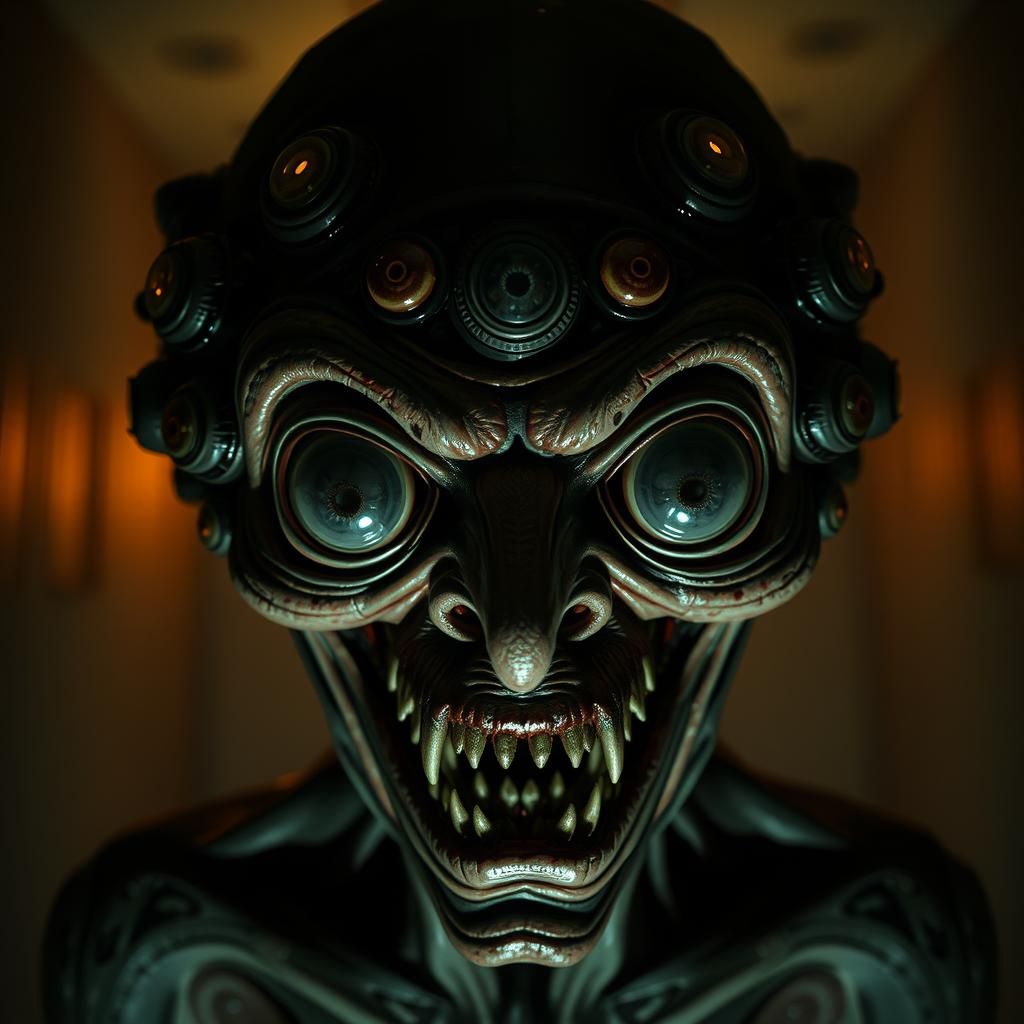 Menacing Multi-Eyed Figure Stares Intensely