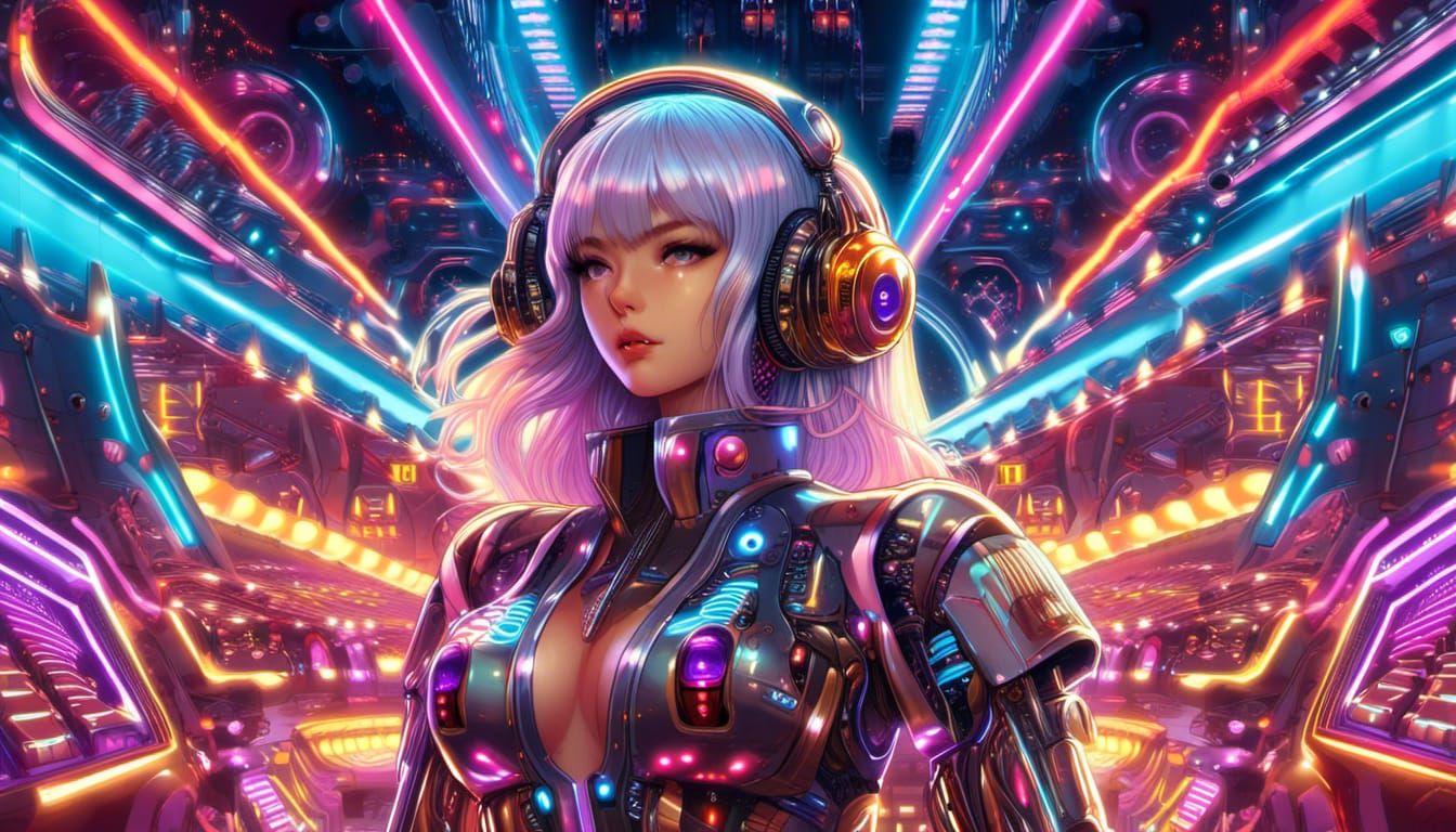 Anime Cyborg Pilot in Retro-Futuristic Style