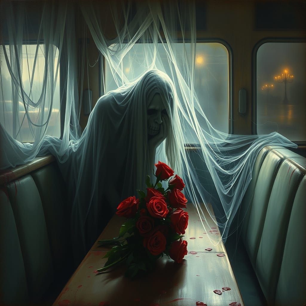 Eerie Ghost Valentine Diner Vintage Oil Painting