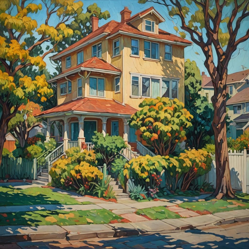 Expressionist Painting of a Home in California