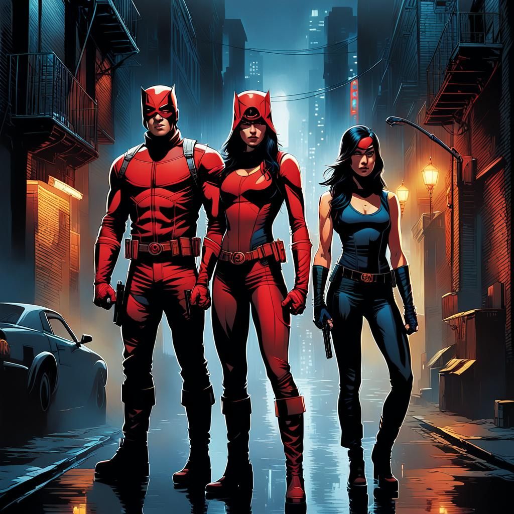 Elektra and Daredevil in Comic Book Style