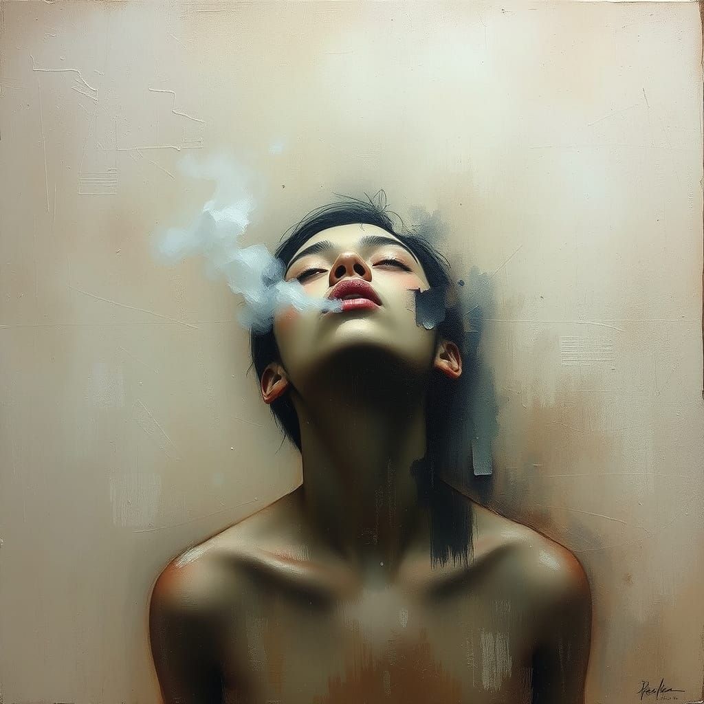 Person Exhaling in Earthy Tones, Digital Art