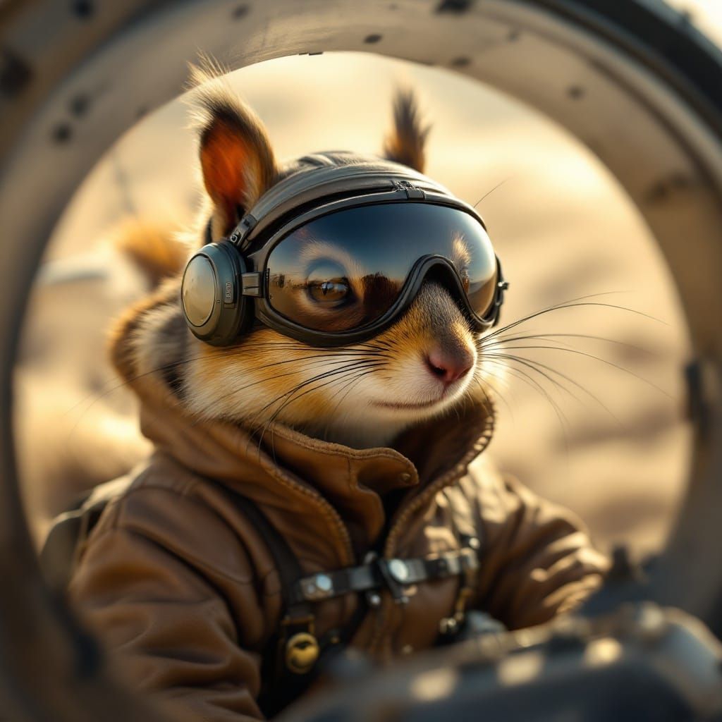 Squirrel Pilot Soars Over Desert in Leather Bomber Jacket