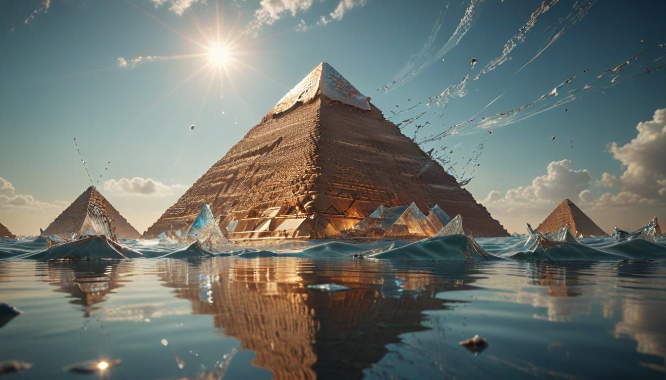 Water Pyramids and Sphinx in 1970s Print Style
