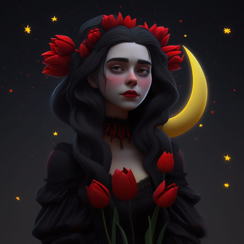 Eerie Victorian Woman with Tulips in Gothic Style