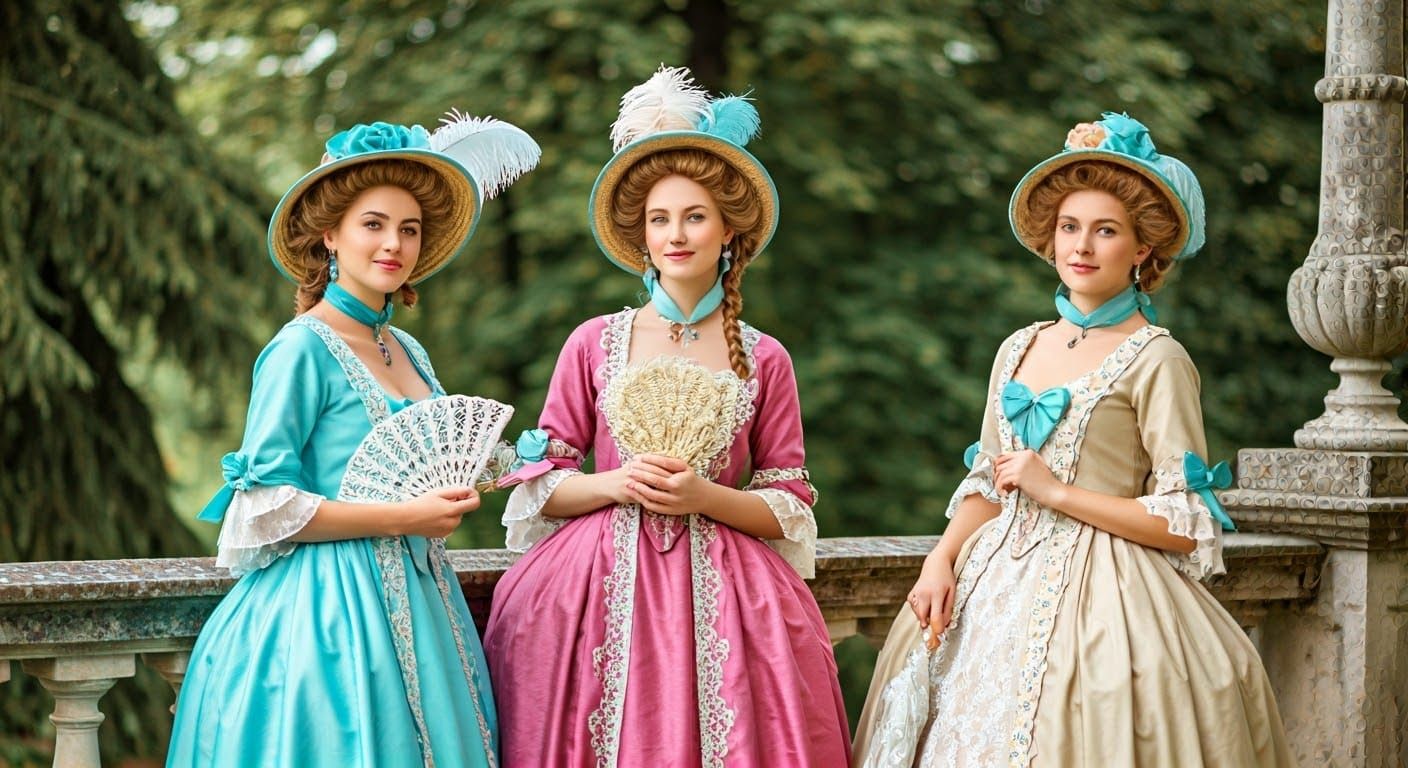 Elegant Women in 18th-Century Garden