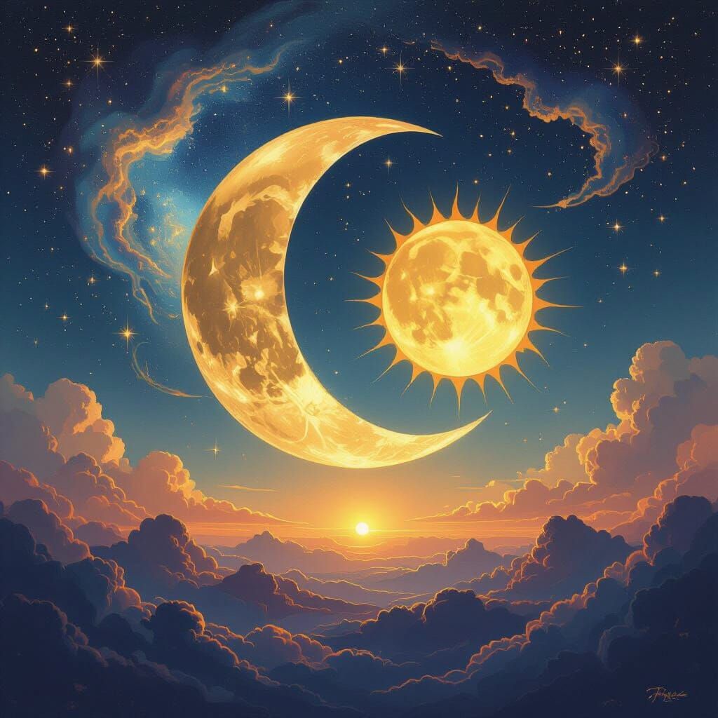 Sun and Moon Coexist in Surreal Twilight Sky