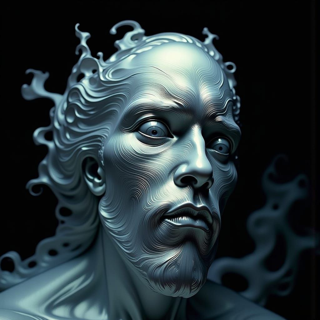 Surreal Ferrofluid Portrait in Art Nouveau Style