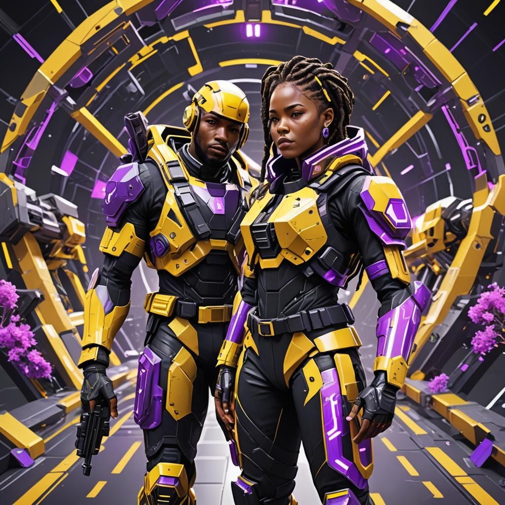 Futuristic Soldiers with Peace Machine in Low Poly Style