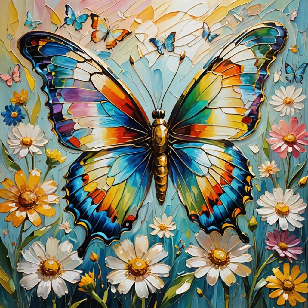 Rainbow Butterfly Oil Painting in Dreamy Style