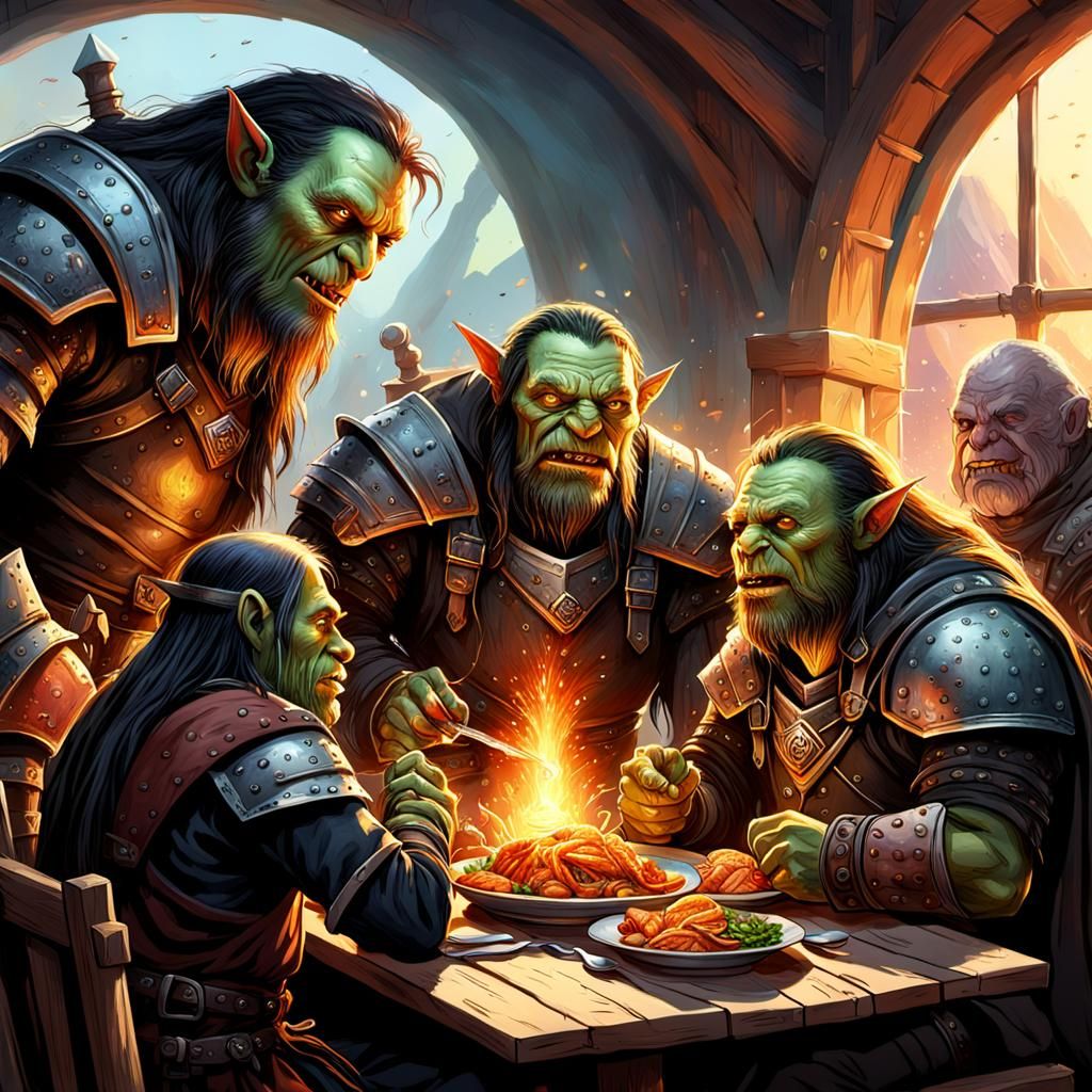 Hobbits and Orcs Dinner Party in Mordor