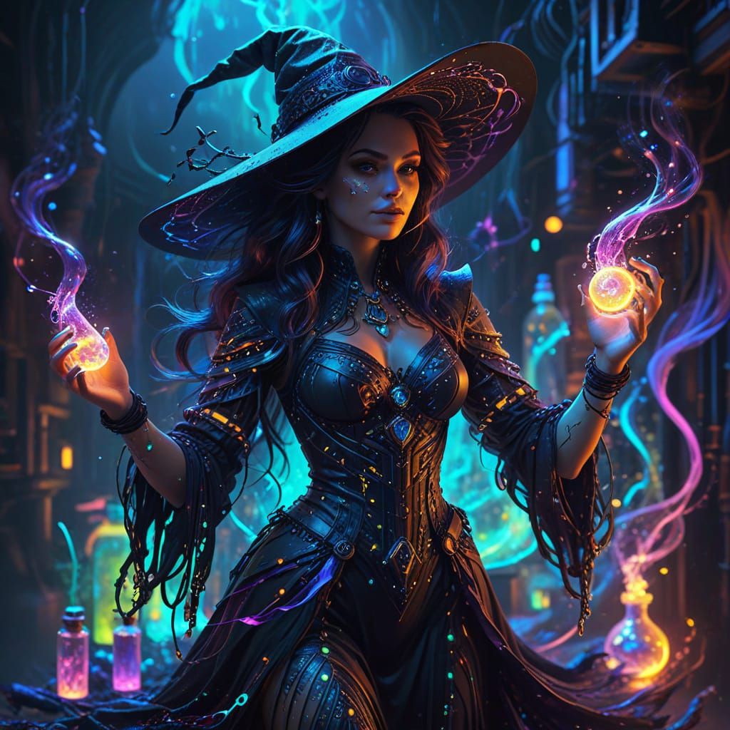 Modern Witch Creates Glowing Potions with Digital Tech