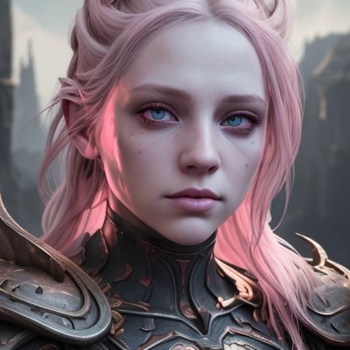 Pink-Eyed Half-Orc Portrait in Detailed Matte Painting