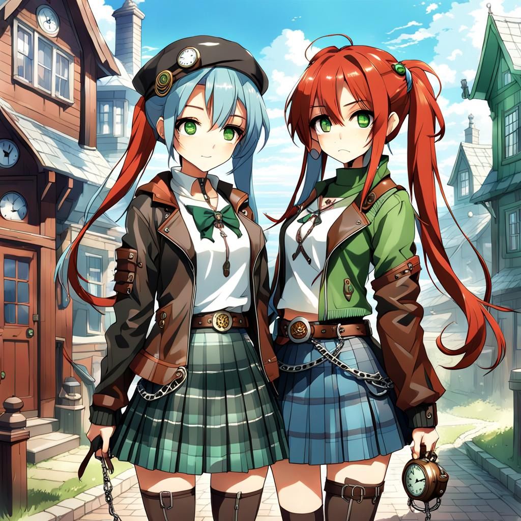 Anime Girls in Steampunk and Cottage-Core Styles