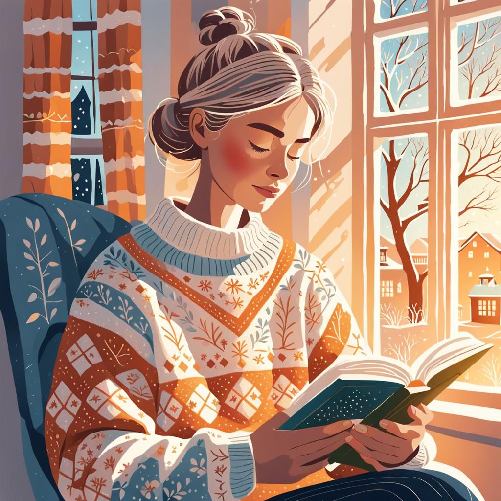 Cozy Hygge Scene: Person Reading by Window