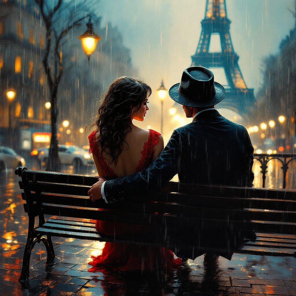 Parisian Romance in the Rain