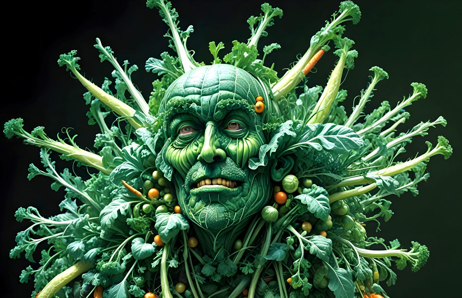 Vegetable Face Portrait in Arcimboldo Horror Style