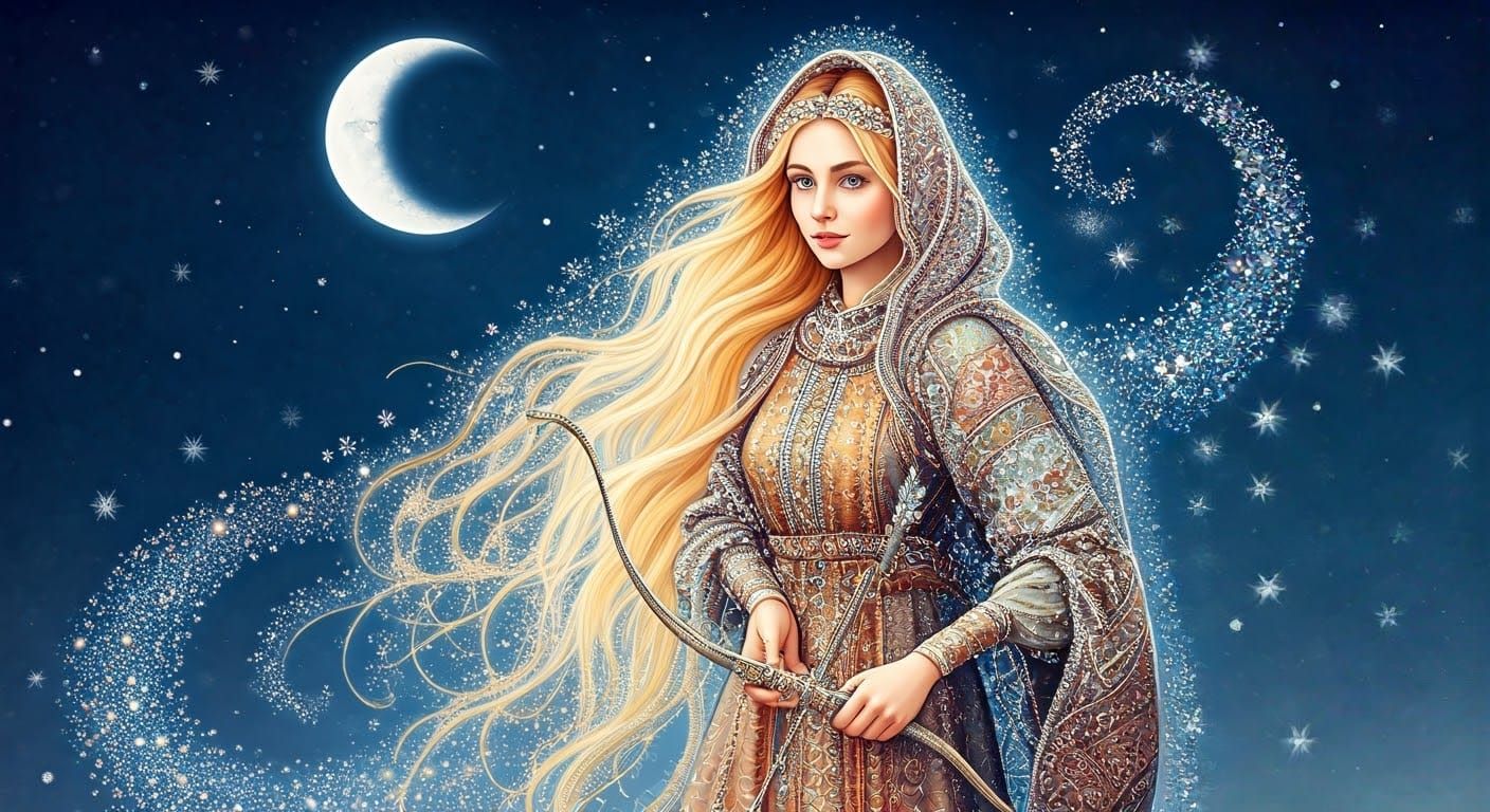 Sagittarius Maiden Under Crescent New Moon