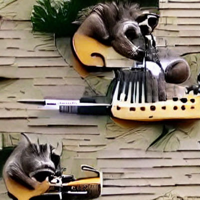 Raccoon Rocking Out with Guitar