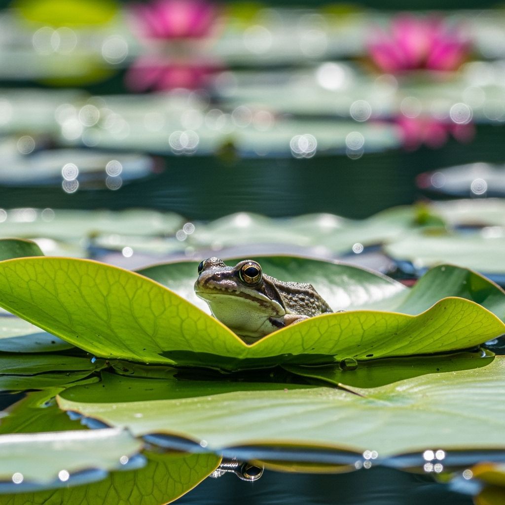Macro Frog on Lily Pad in Monet Style