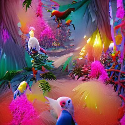 Colorful Cockatoo in Maximalist Forest Art