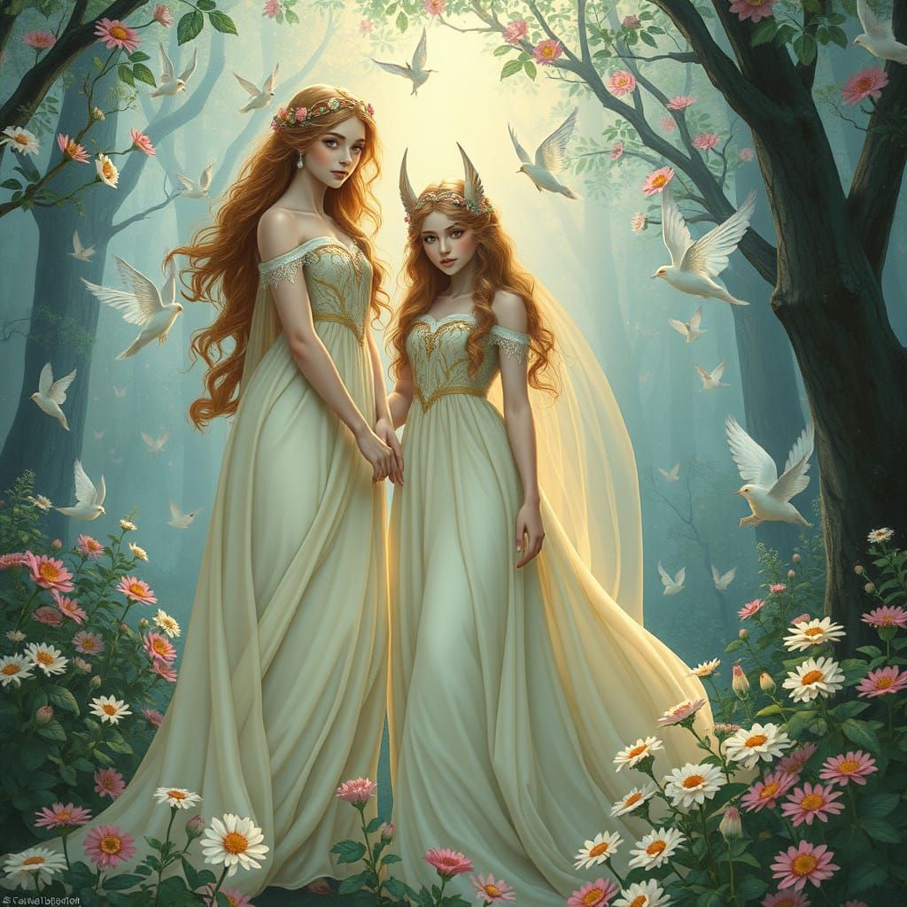 Mythical Women in Enchanted Forest of Nymphs