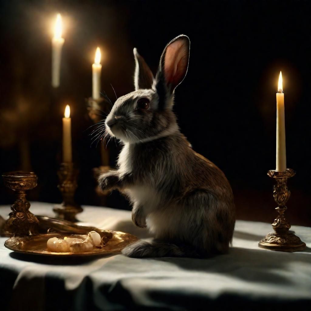 Baroque Surrealism: Rabbit at a Cursed Table