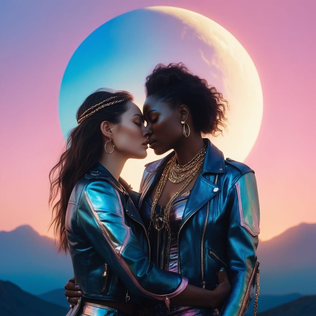 Ethereal Goddesses in Golden Hour Embrace