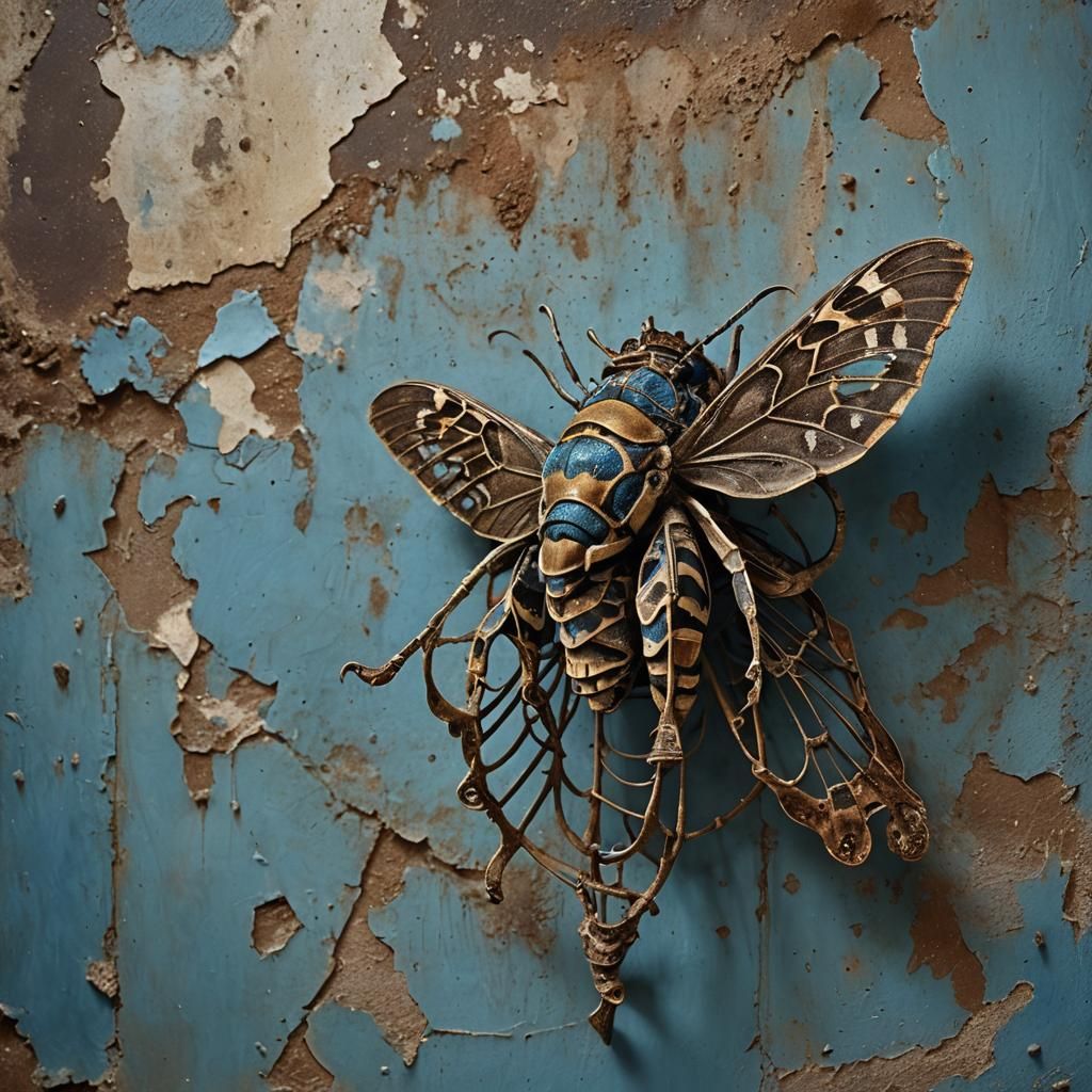 Blue Moth on Rusted Background