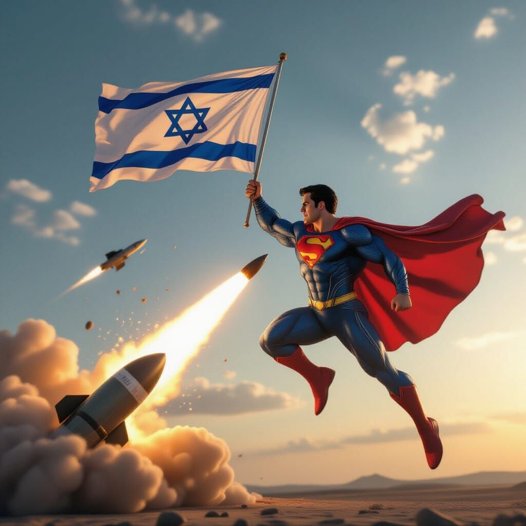 Superman Raises Israeli Flag, Punches Iranian Missile in Pho...
