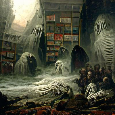 Eldritch Bookshop for Ghosts in Doré Style