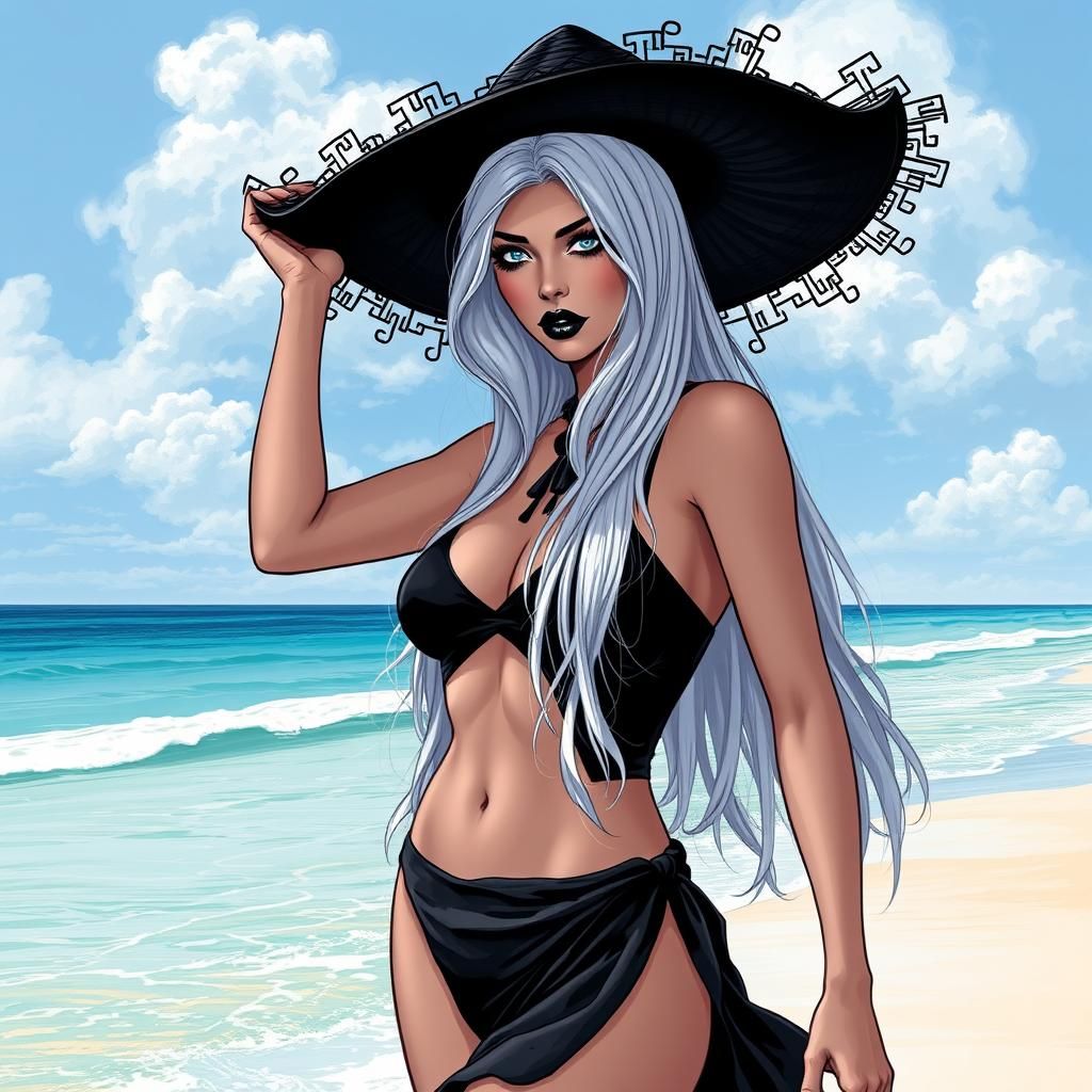 breathtaking woman, bright eyes, long luscious white hair, p...