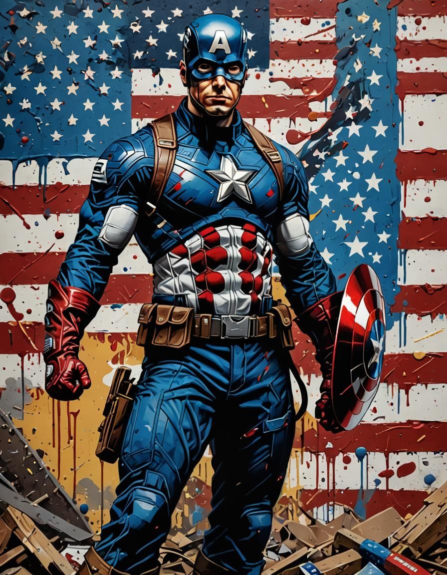 Captain America Pop Art Portrait in Bold Colors