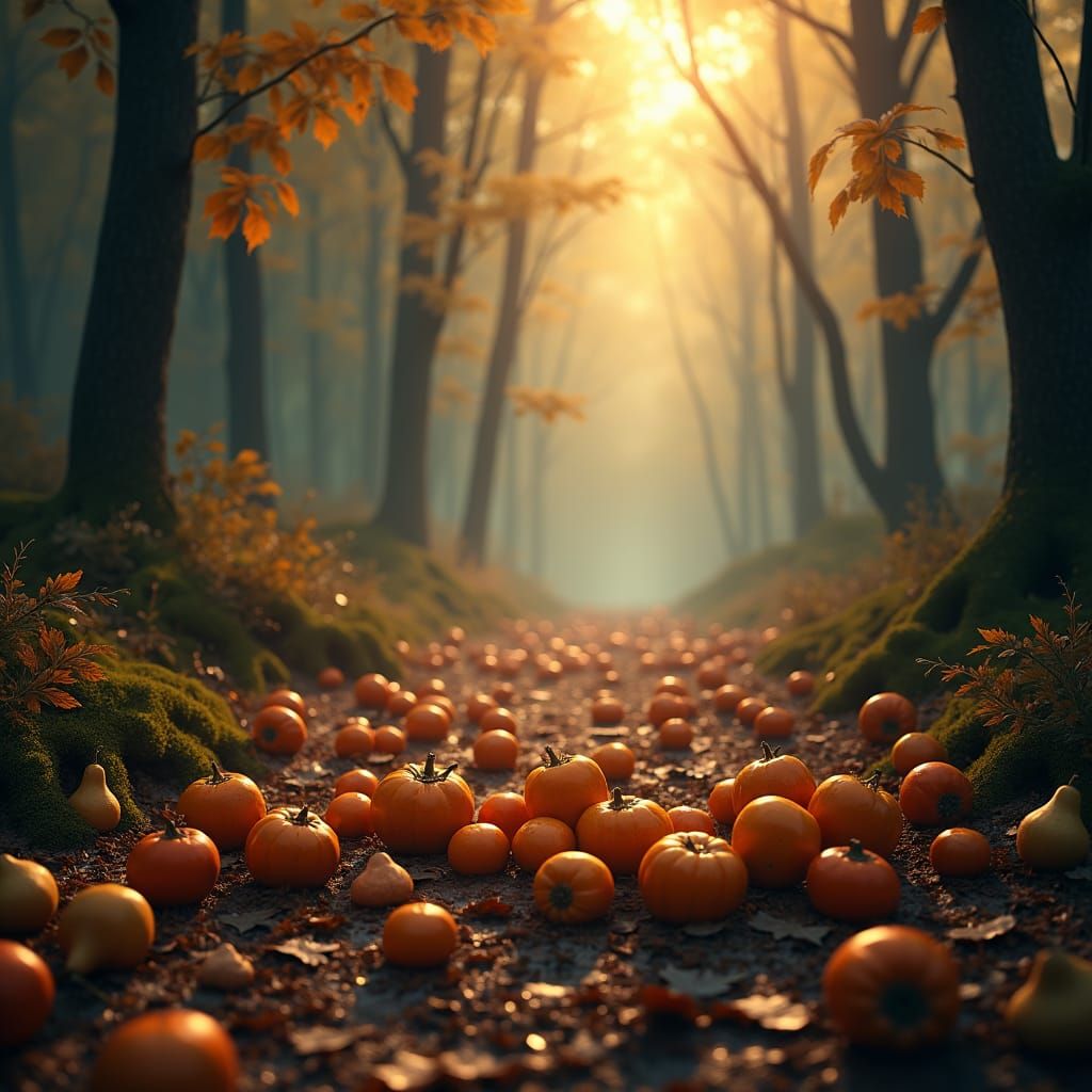 Autumn Fruits in Mystical Forest: Matte Painting