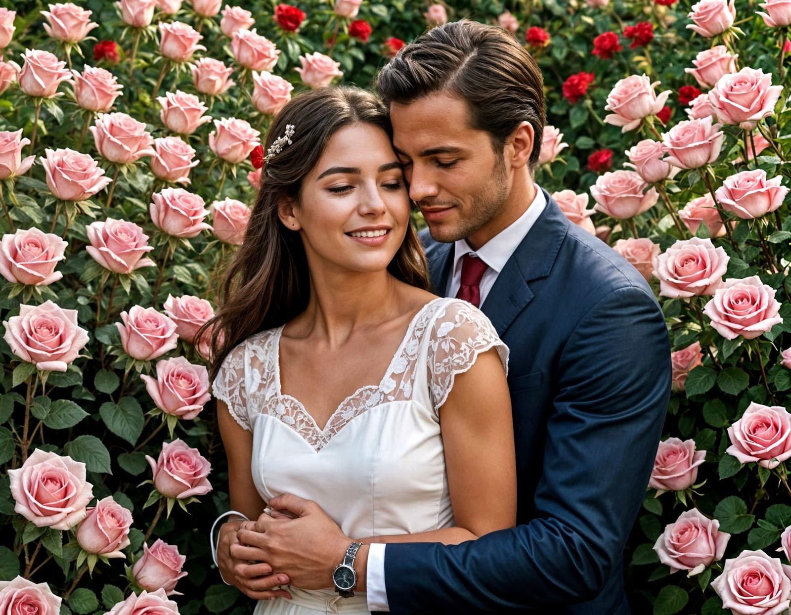 Woman and Man in Rose Garden