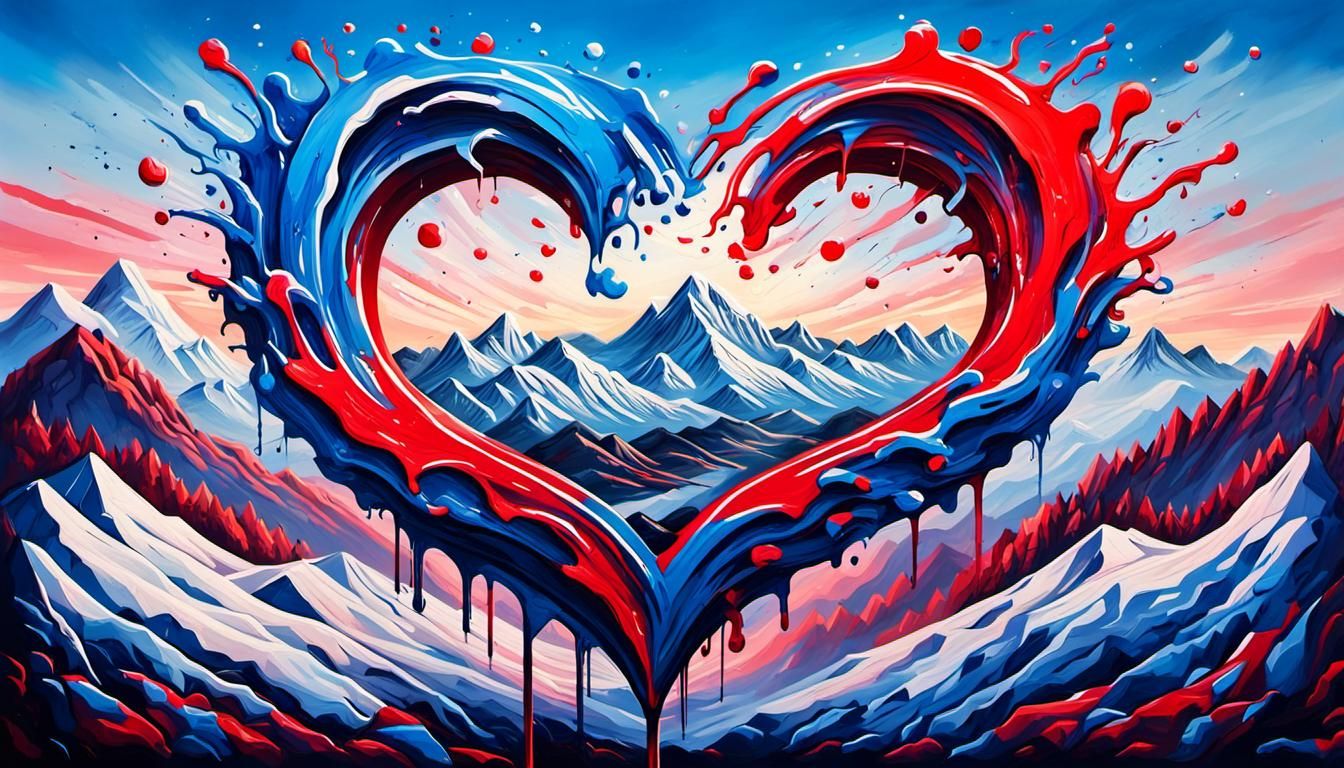 Heart Vine Sunrise: Graffiti-Style Mountain Art