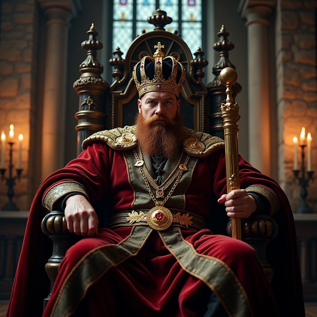 Gothic King on Throne in Castle Chamber