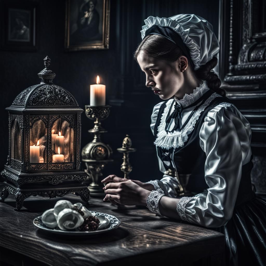 Mourning Sissymaid in Hyperrealistic Style