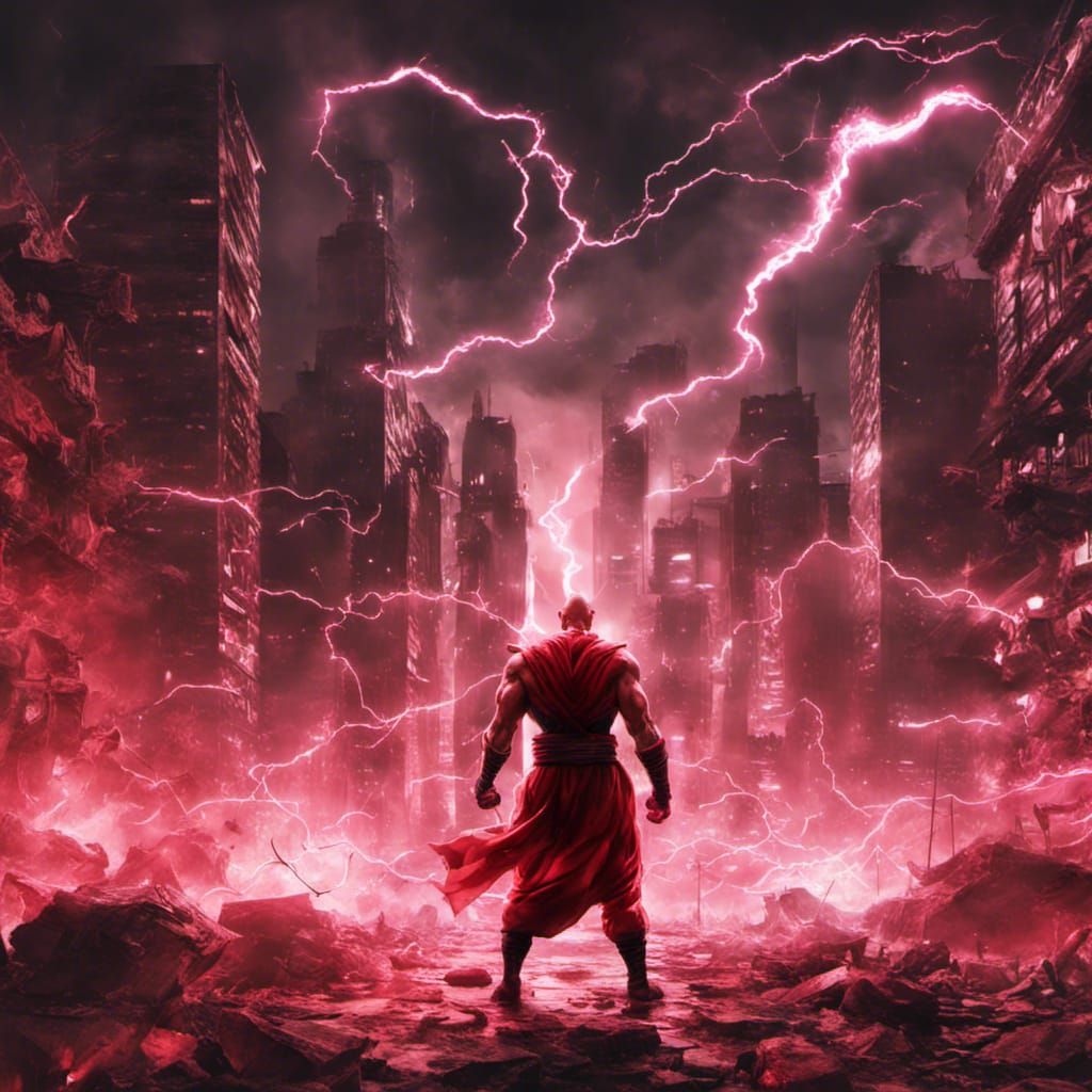 Red Lantern Majin Buu destroying a city