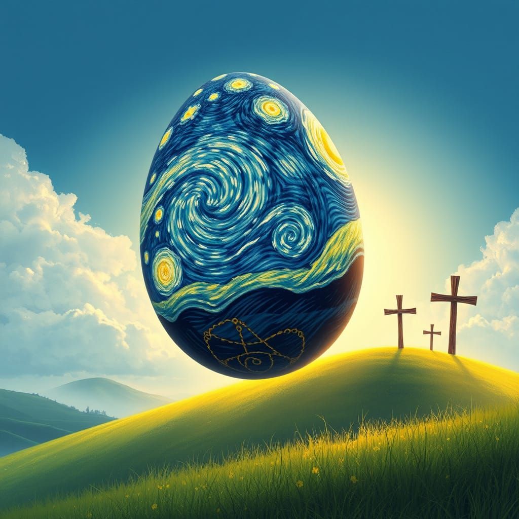 Easter Egg in Whimsical Starry Night Style